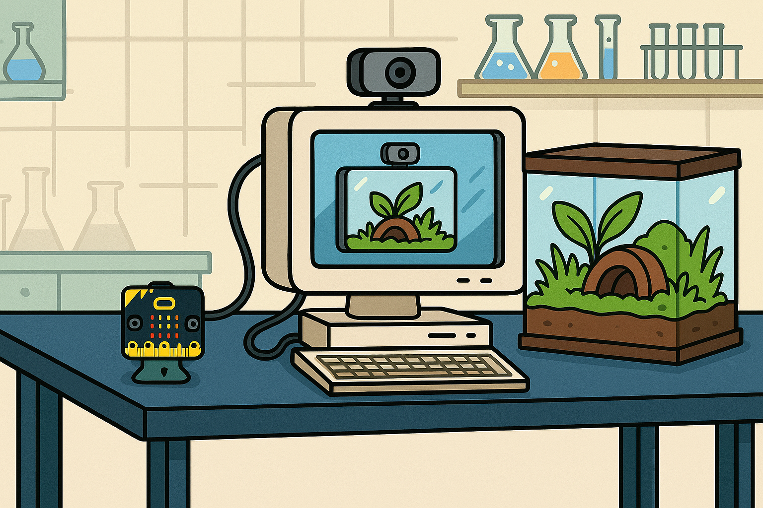 Computer Observing Terrarium and gathering data with microbit